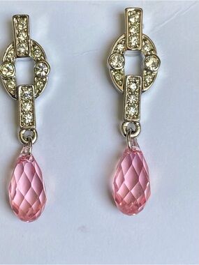 Crystal Drop Pink Dangle Earrings Vintage 90s